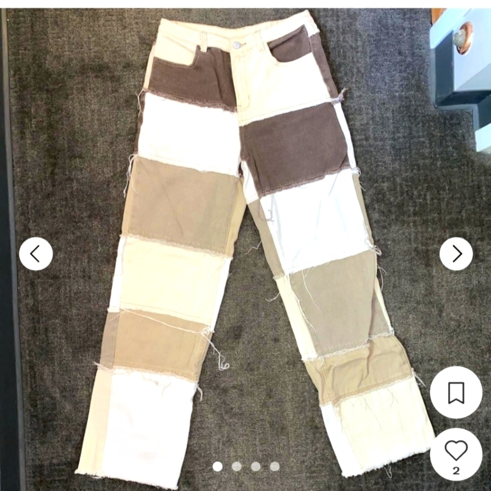 Shein Jeans Colorblock Patch work multi colors wide legs sz small